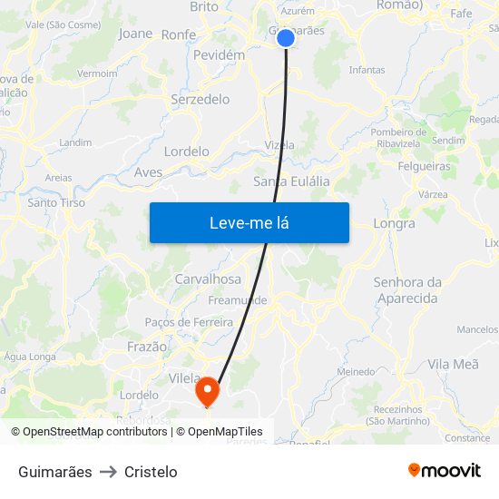 Guimarães to Cristelo map