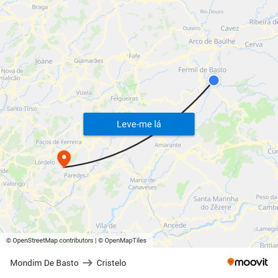 Mondim De Basto to Cristelo map