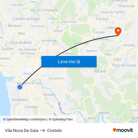 Vila Nova De Gaia to Cristelo map