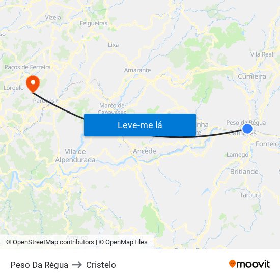 Peso Da Régua to Cristelo map