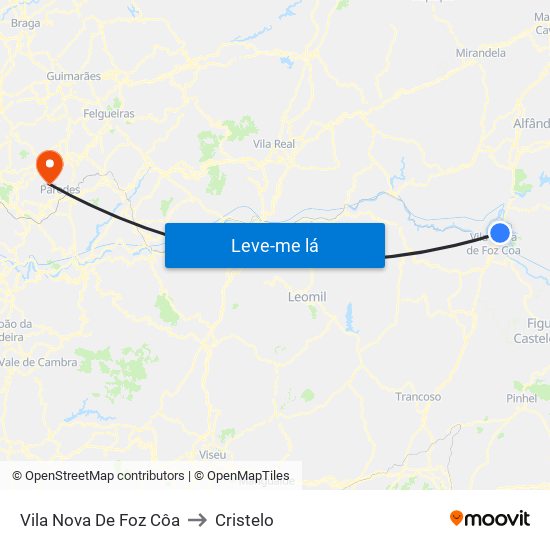 Vila Nova De Foz Côa to Cristelo map