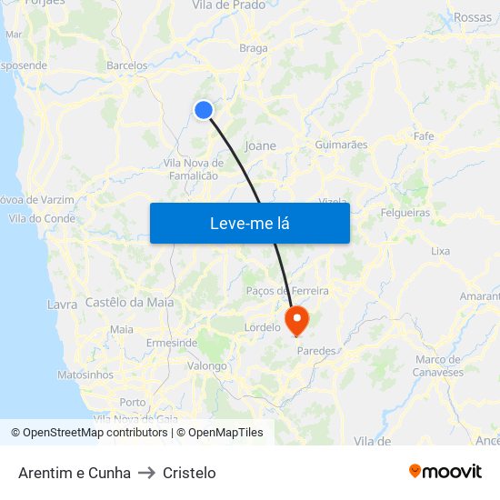 Arentim e Cunha to Cristelo map