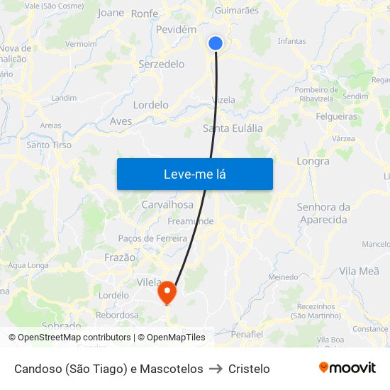 Candoso (São Tiago) e Mascotelos to Cristelo map