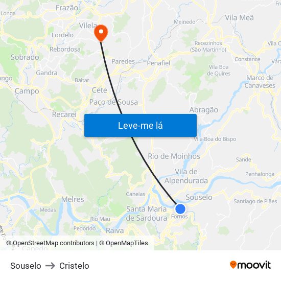 Souselo to Cristelo map