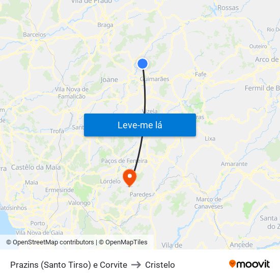 Prazins (Santo Tirso) e Corvite to Cristelo map