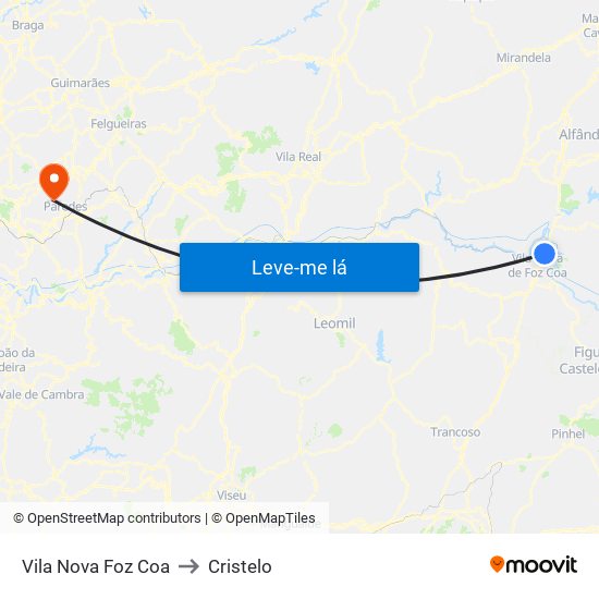 Vila Nova Foz Coa to Cristelo map