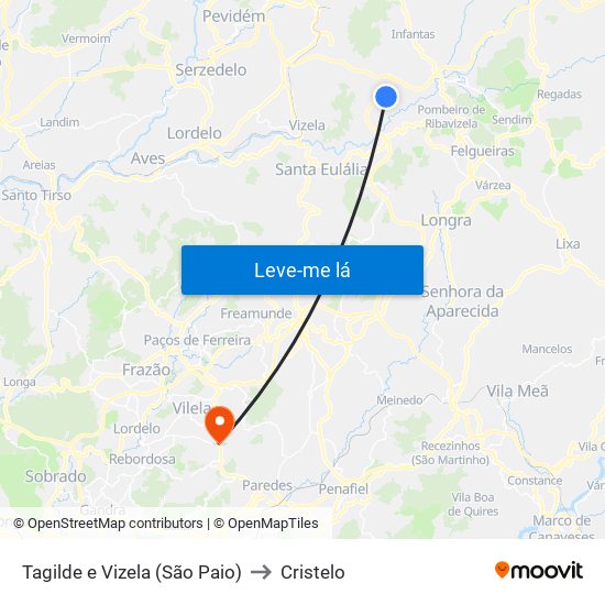 Tagilde e Vizela (São Paio) to Cristelo map