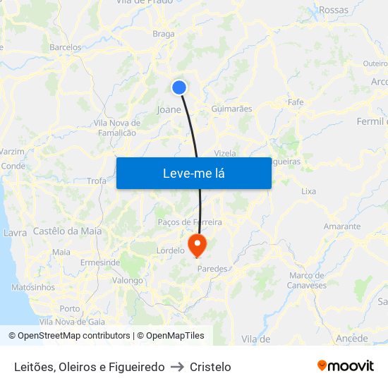 Leitões, Oleiros e Figueiredo to Cristelo map