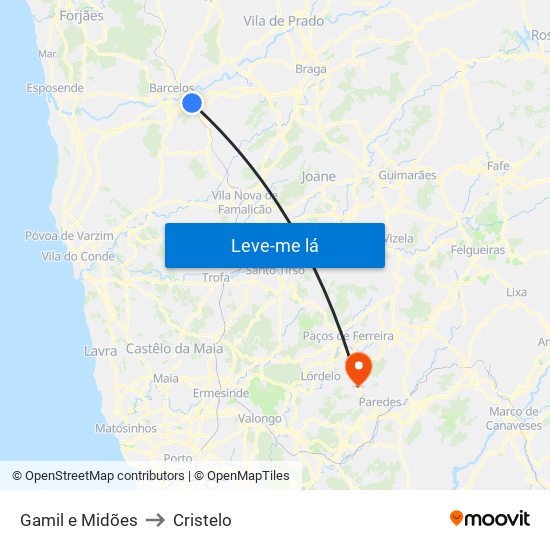 Gamil e Midões to Cristelo map