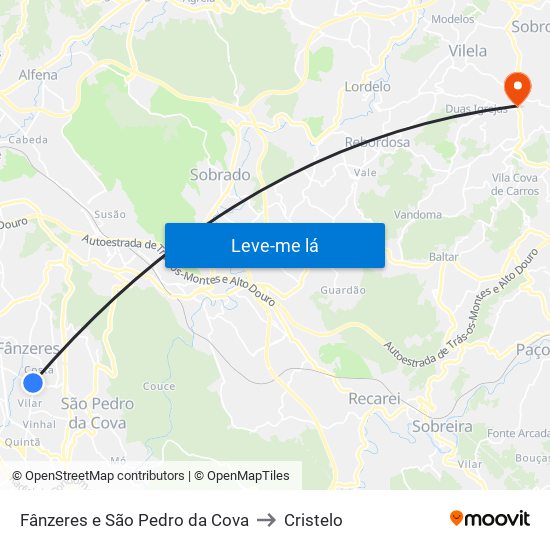 Fânzeres e São Pedro da Cova to Cristelo map