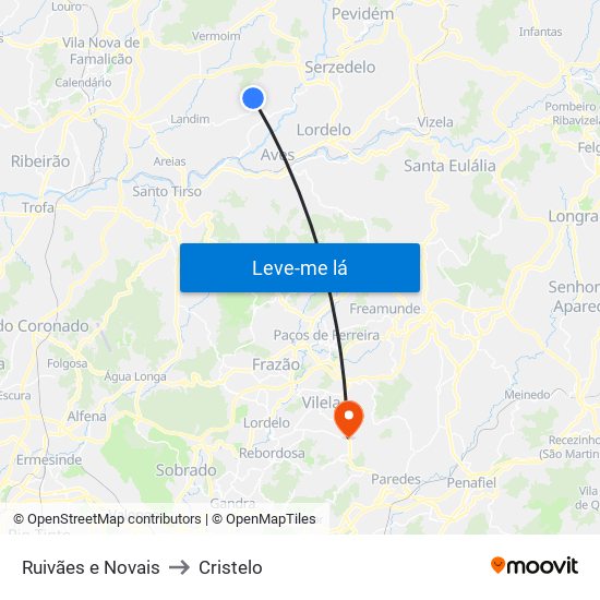 Ruivães e Novais to Cristelo map