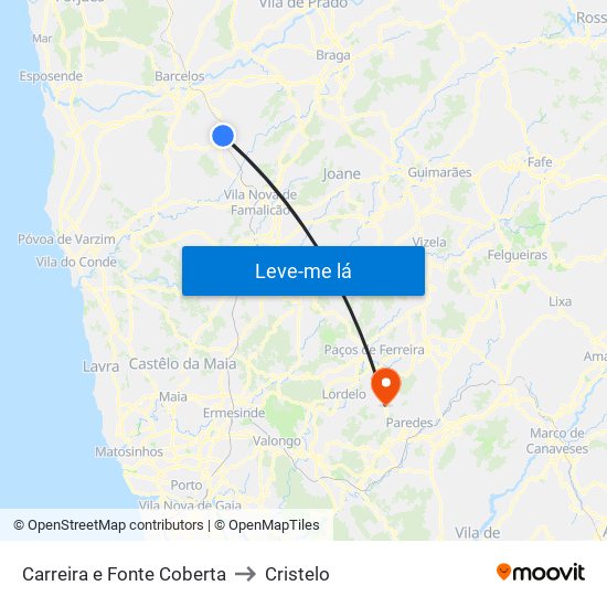 Carreira e Fonte Coberta to Cristelo map