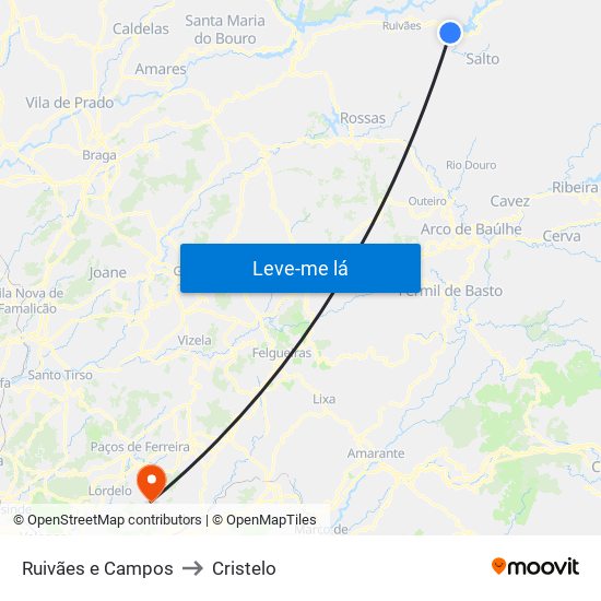 Ruivães e Campos to Cristelo map