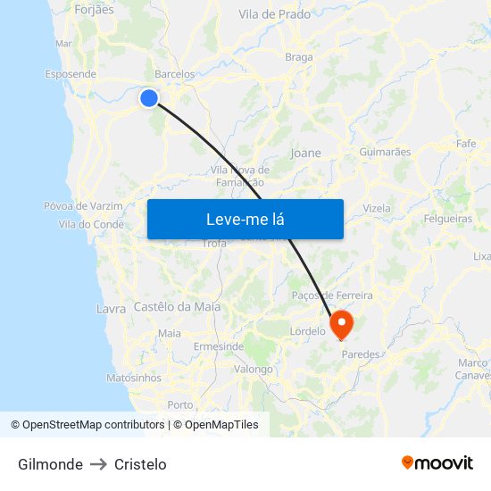 Gilmonde to Cristelo map