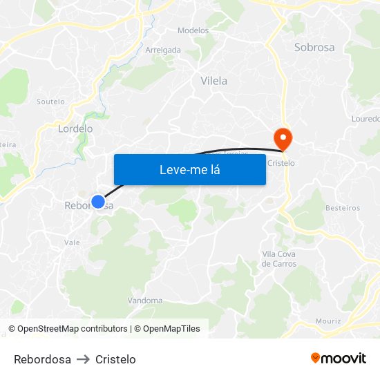 Rebordosa to Cristelo map