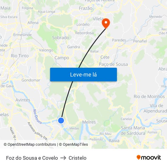 Foz do Sousa e Covelo to Cristelo map