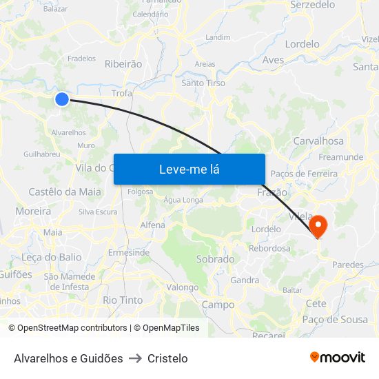 Alvarelhos e Guidões to Cristelo map