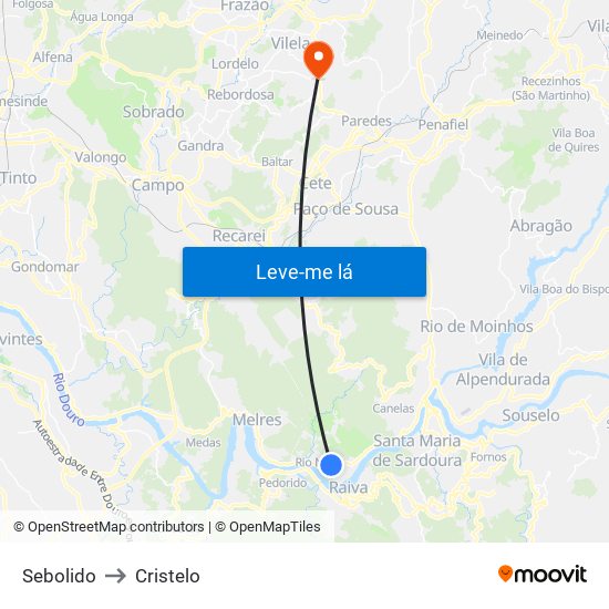 Sebolido to Cristelo map
