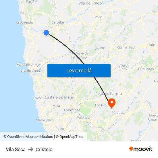 Vila Seca to Cristelo map