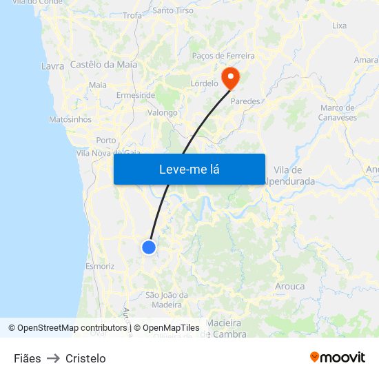 Fiães to Cristelo map