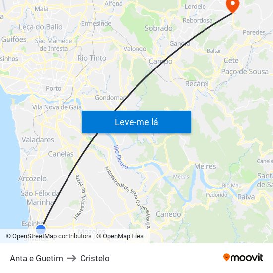 Anta e Guetim to Cristelo map