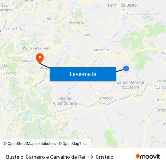 Bustelo, Carneiro e Carvalho de Rei to Cristelo map