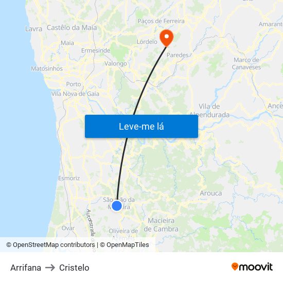 Arrifana to Cristelo map