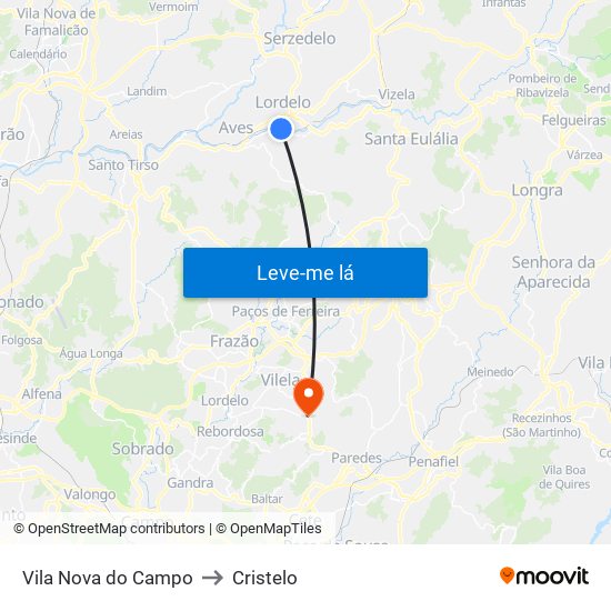 Vila Nova do Campo to Cristelo map