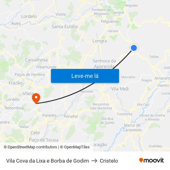 Vila Cova da Lixa e Borba de Godim to Cristelo map