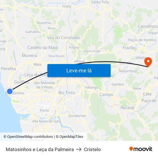 Matosinhos e Leça da Palmeira to Cristelo map