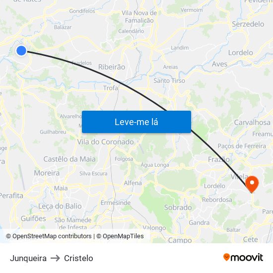 Junqueira to Cristelo map