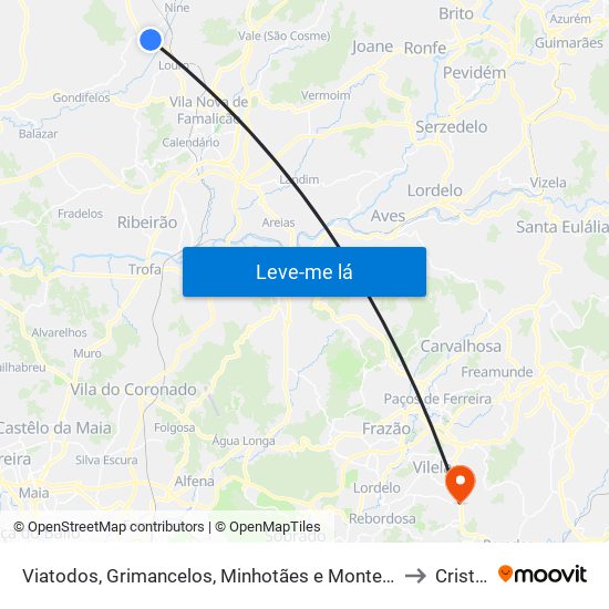 Viatodos, Grimancelos, Minhotães e Monte de Fralães to Cristelo map