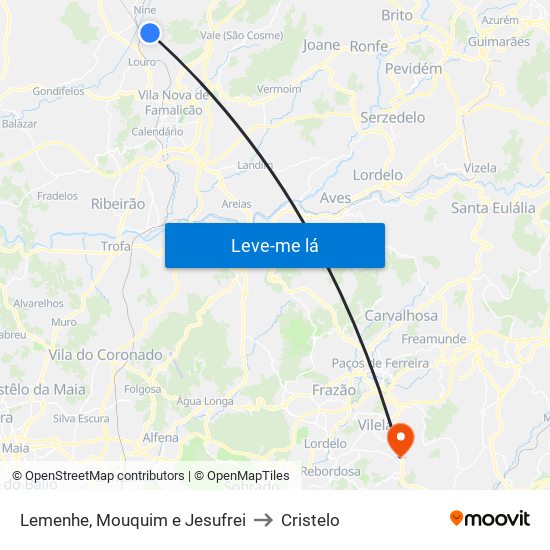 Lemenhe, Mouquim e Jesufrei to Cristelo map