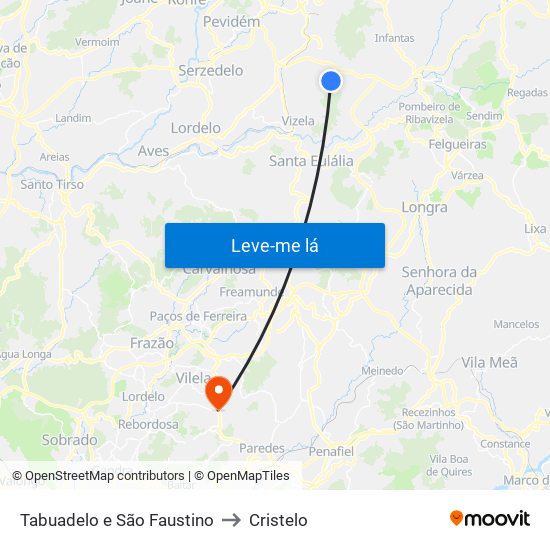 Tabuadelo e São Faustino to Cristelo map