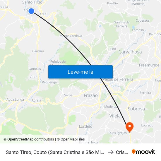 Santo Tirso, Couto (Santa Cristina e São Miguel) e Burgães to Cristelo map
