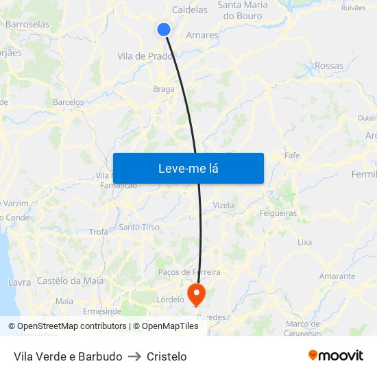Vila Verde e Barbudo to Cristelo map