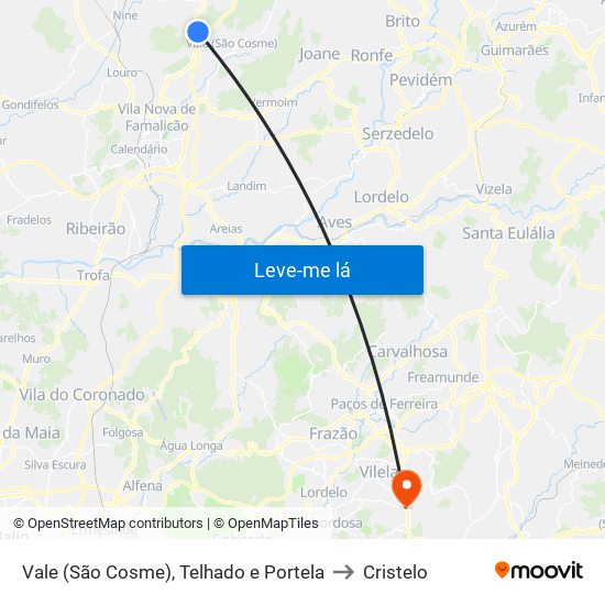 Vale (São Cosme), Telhado e Portela to Cristelo map