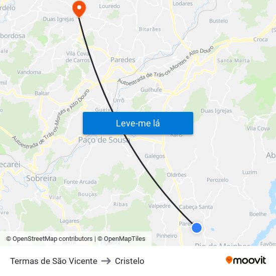 Termas de São Vicente to Cristelo map