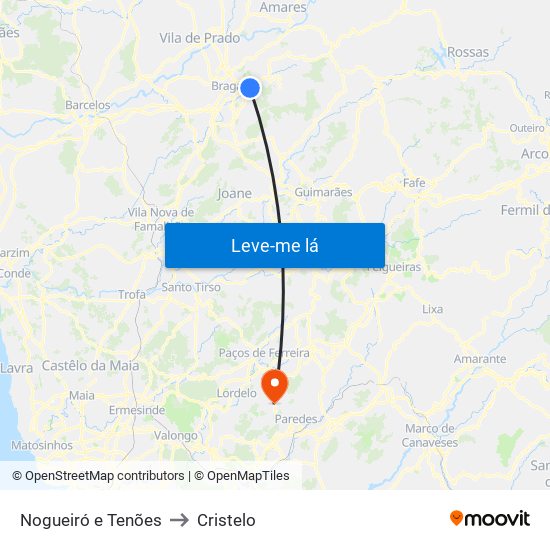 Nogueiró e Tenões to Cristelo map