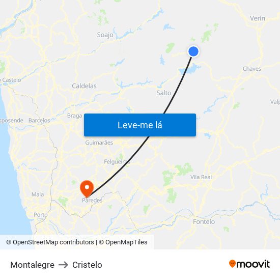 Montalegre to Cristelo map