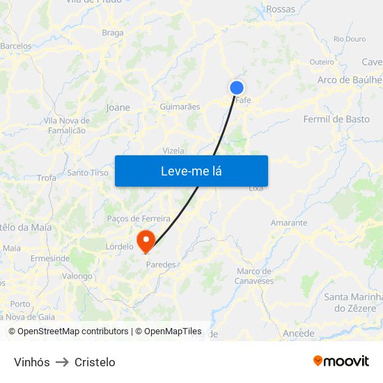 Vinhós to Cristelo map