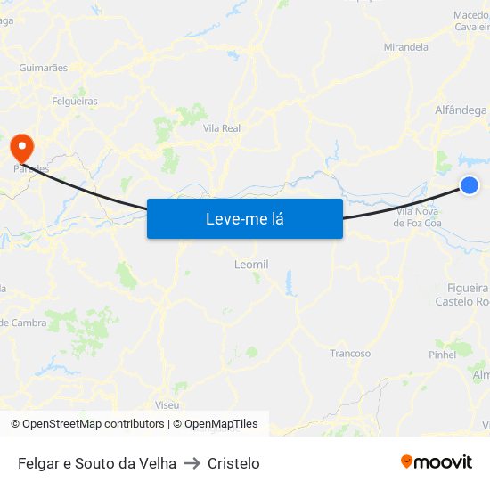 Felgar e Souto da Velha to Cristelo map