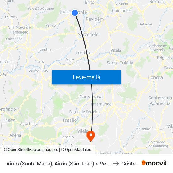 Airão (Santa Maria), Airão (São João) e Vermil to Cristelo map