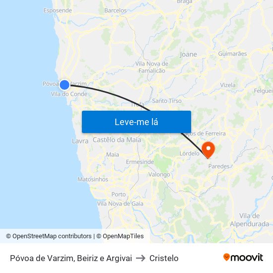 Póvoa de Varzim, Beiriz e Argivai to Cristelo map