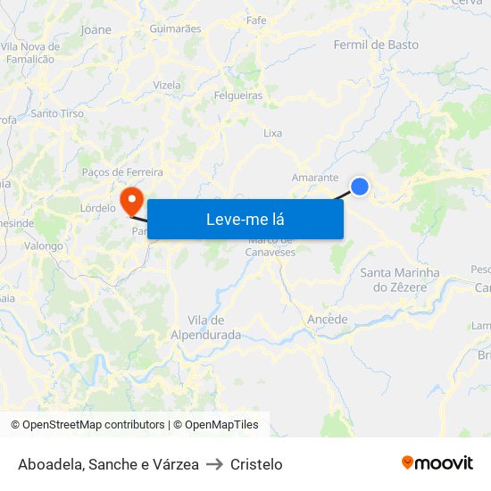 Aboadela, Sanche e Várzea to Cristelo map