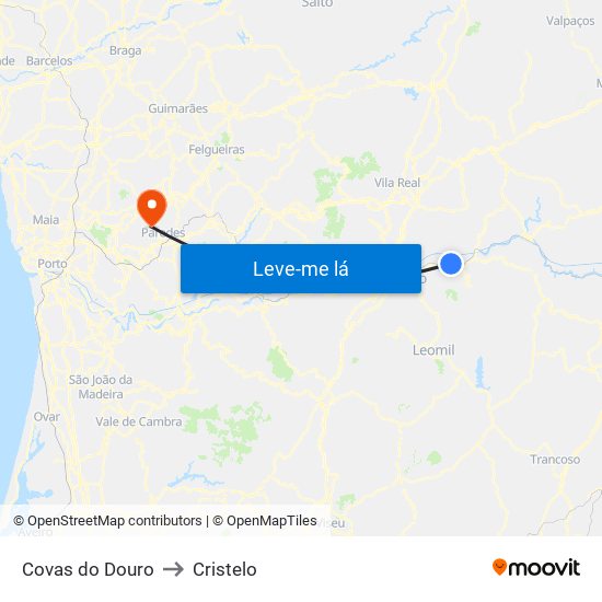 Covas do Douro to Cristelo map