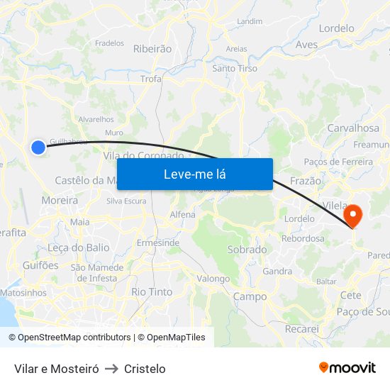 Vilar e Mosteiró to Cristelo map