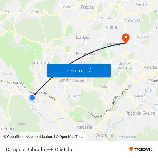 Campo e Sobrado to Cristelo map