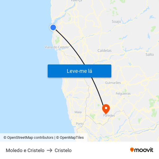 Moledo e Cristelo to Cristelo map