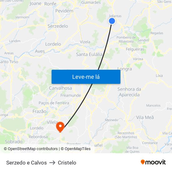 Serzedo e Calvos to Cristelo map